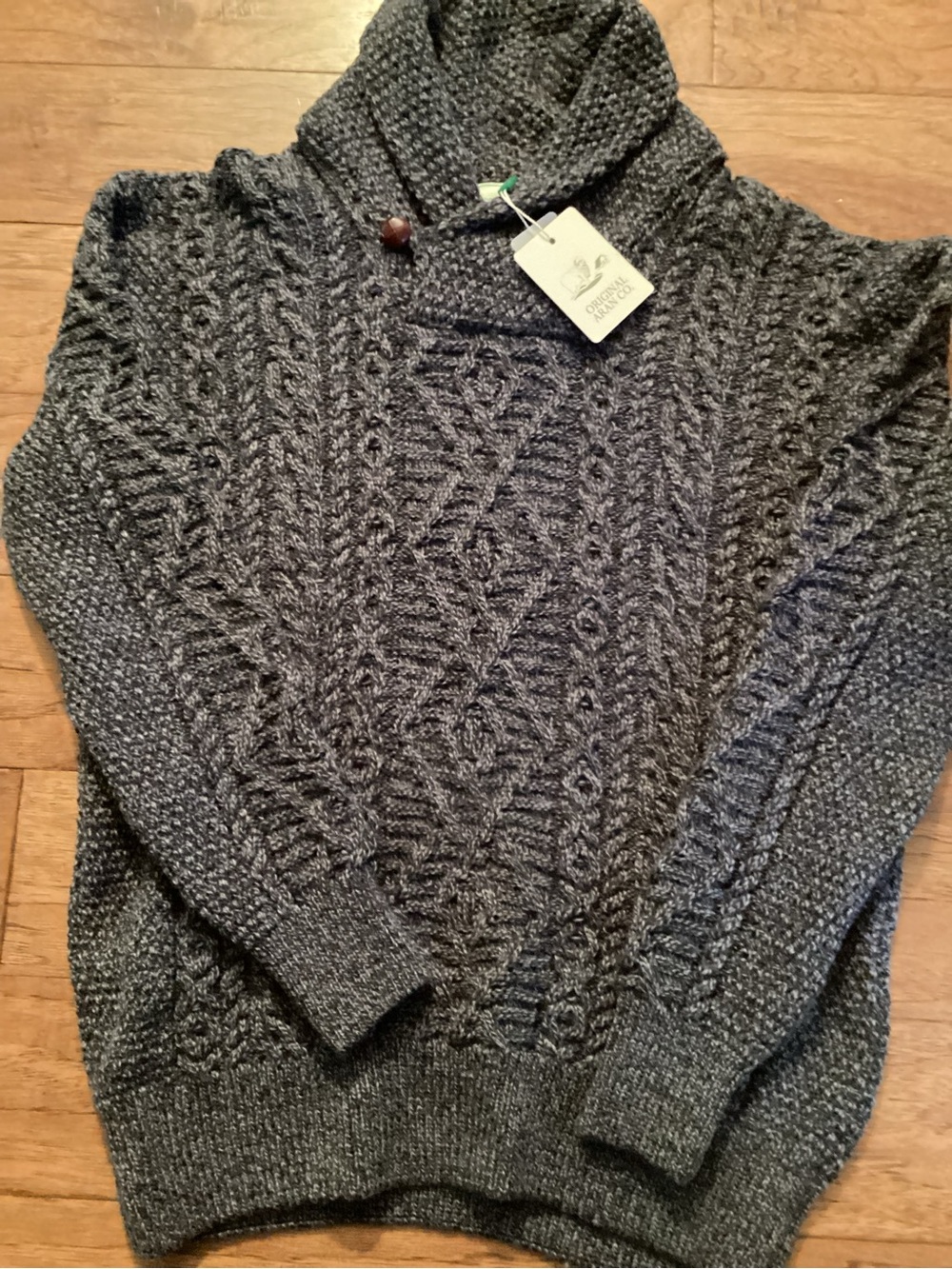 Men's Charcoal Shawl-Collar Cable Knit Cardigan Sweater